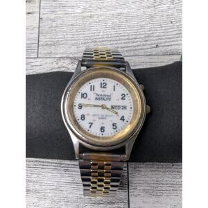 Armitron Instalite Watch Men 37mm Silver Gold Two Tone Stretch Band New Battery